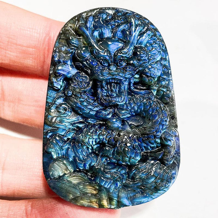 Olivenorma Natural Labradorite Moon Face Ornaments Gemstone Decoration - Chinese Dragon #Labradorite - image 5
