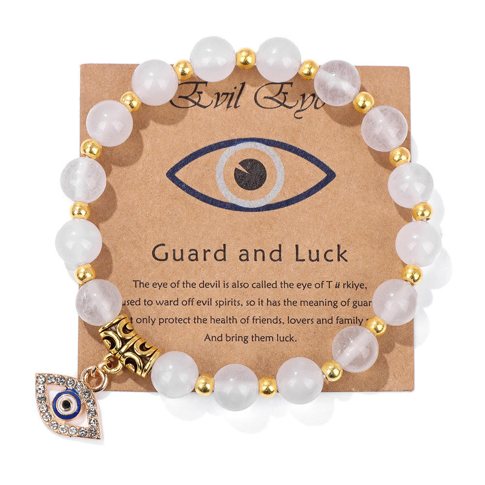 Olivenorma Natural Stone Bead Evil Eye Pendant Bracelet - Evil Eye&White Chalcedony - image 34