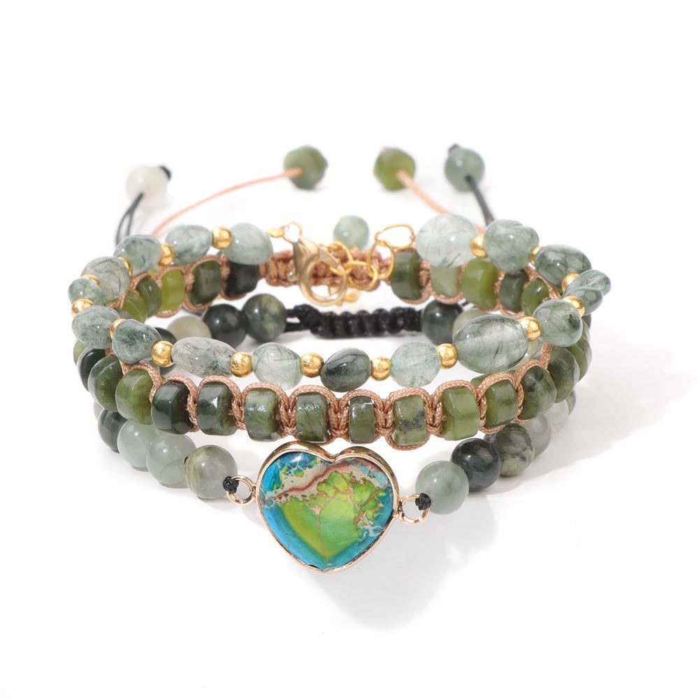 Olivenorma Handmade Rope Braided Heart Shape Pendant Bracelet - Green Rutilated quartz - image 2