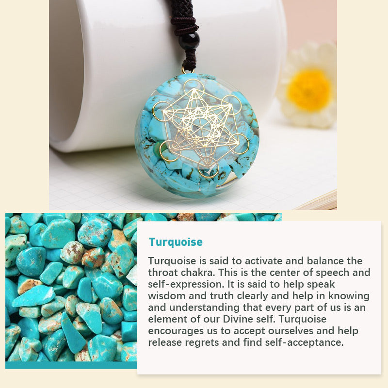 Olivenorma Red Jasper Lapis Lazuli Turquoise Metatron's Cube Symbol Necklace - image 6