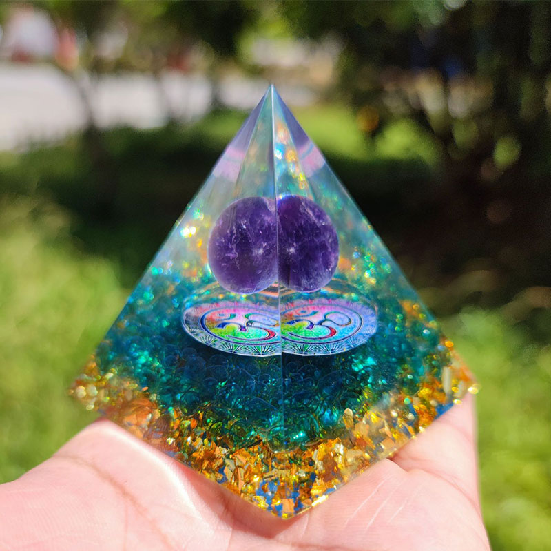 Olivenorma Blue Quartz With Amethyst Ball OM Orgone Pyramid - image 1