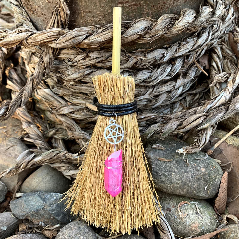 Olivenorma Handmade Mini Broom Crystal Ornamet - Pentagram & Pink Crystal #1 - image 12