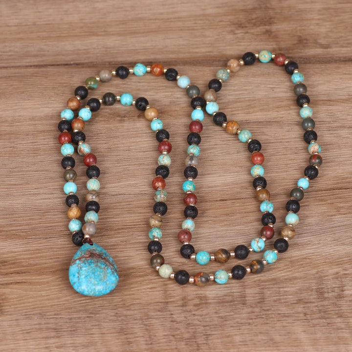 Olivenorma Turquoise Drop Shape Pendant Mala Beaded Necklace - image 3