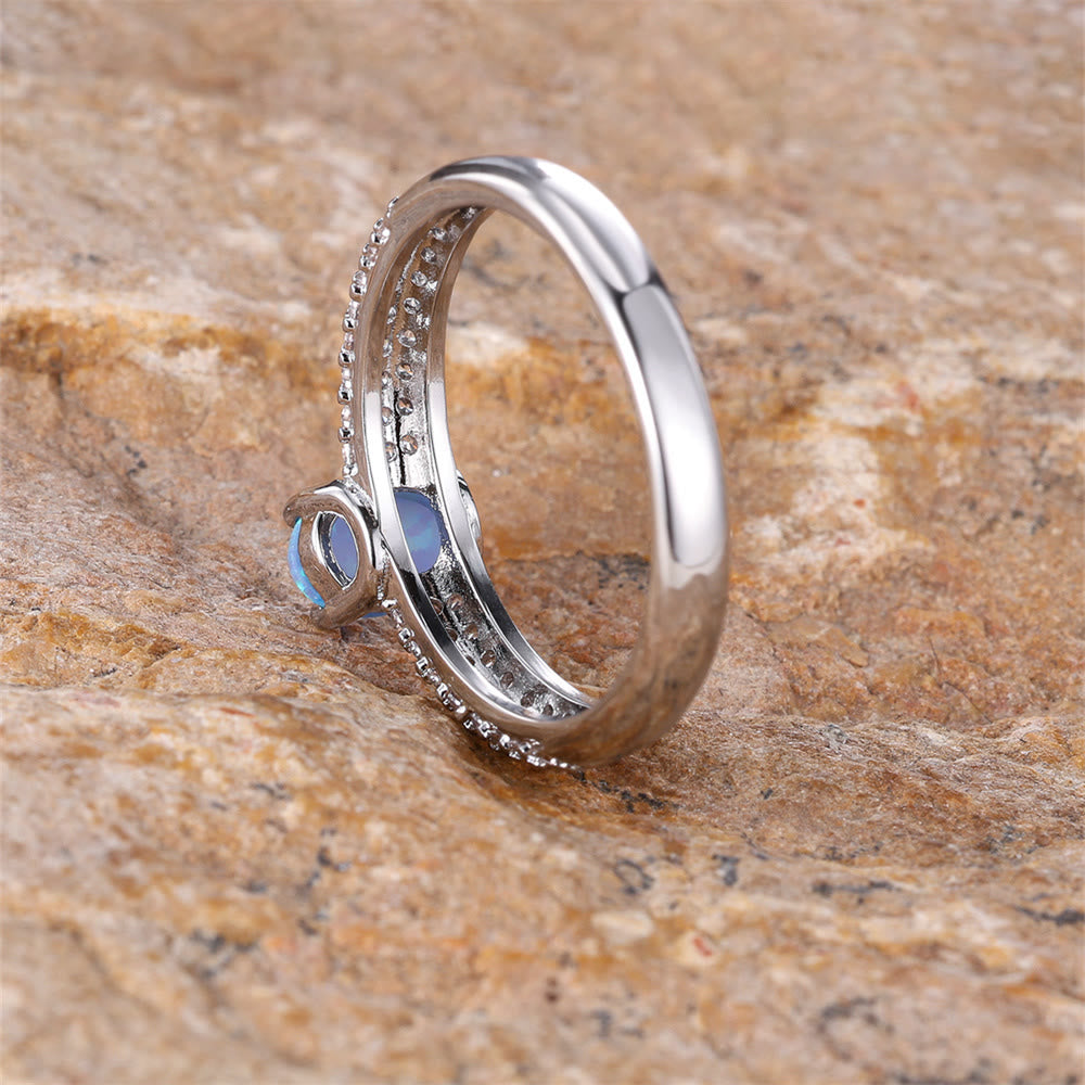 Olivenorma "Shiny Elegance" Round Opal Zircon Edge Band Ring  - image 8