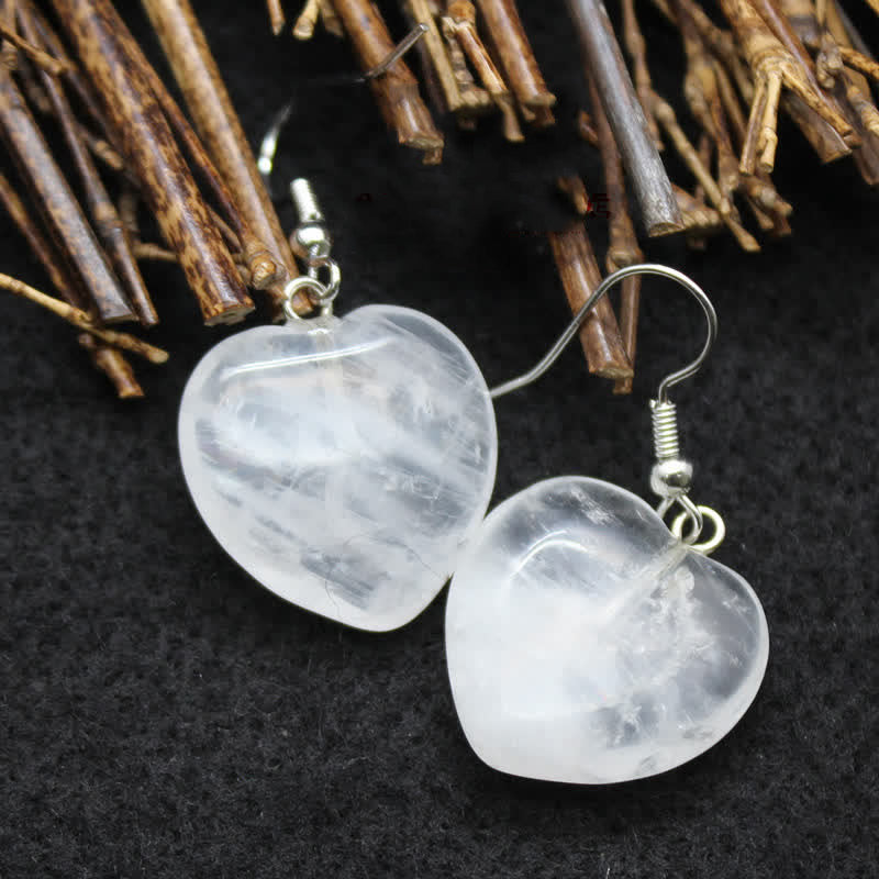 Natural Crystal Heart Healing Earrings - Clear Crystal - image 12