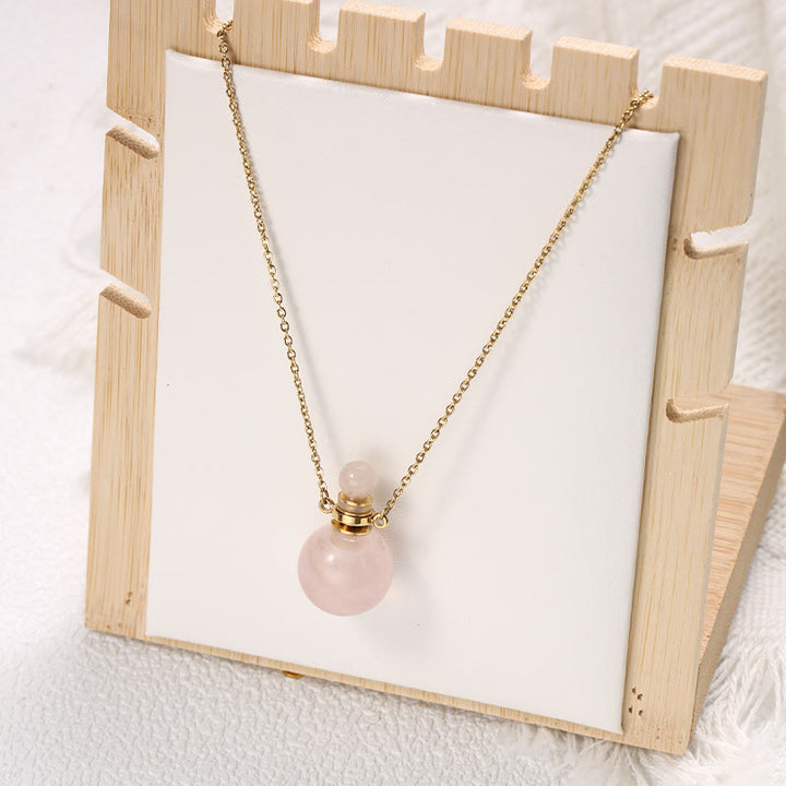 Olivenorma Round Stone Perfume Bottle Pendant Pendants Necklace - Rose Quartz - image 4
