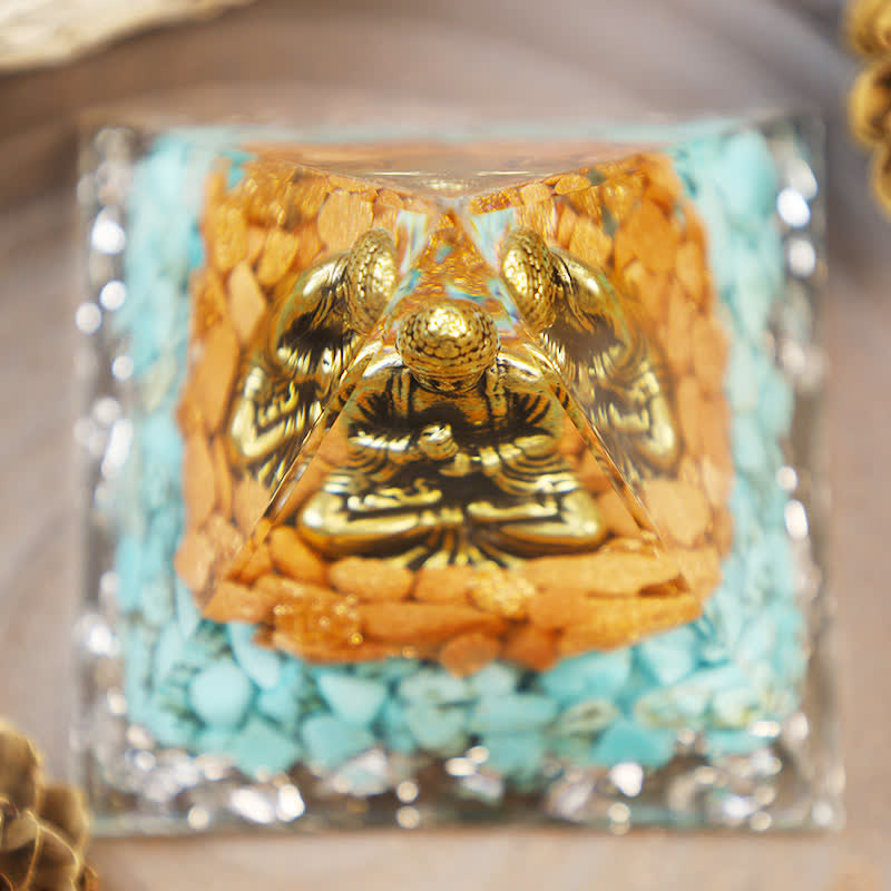 Olivenorma Sandstone With Turquoise Buddha Orgone Pyramid - image 5