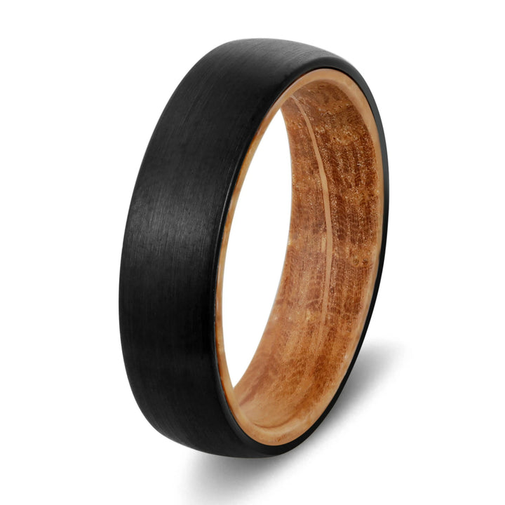 Olivenorma 6mm Whiskey Barrel Wood Black Tungsten Ring - 12 - image 0