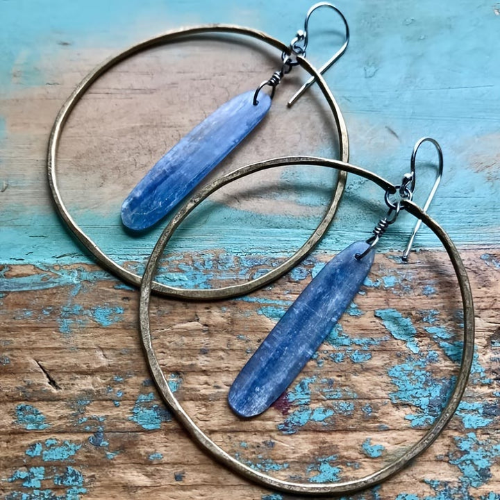 Olivenorma Retro Lapis Lazuli Large Hoop Earrings - image 4