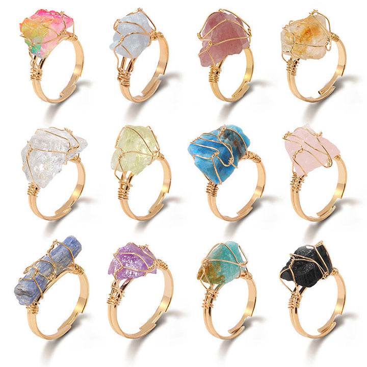 Olivenorma Natural Irregular Rough Wire Wrap Gemstone Ring - image 0