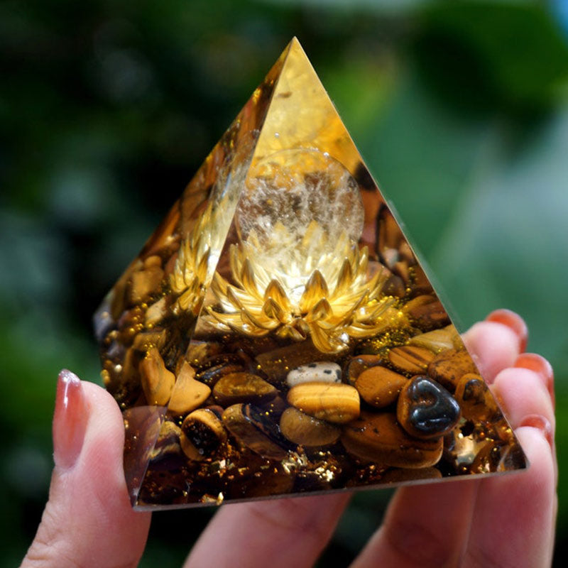 Olivenorma Clear Crystal Tiger Eye Lotus Symbol Orgone Pyramid - image 1