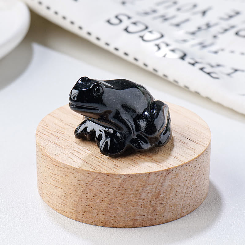Olivenorma Natural Gemstone Carved Frog Statue Gemstone Decoration - Obsidian - image 11