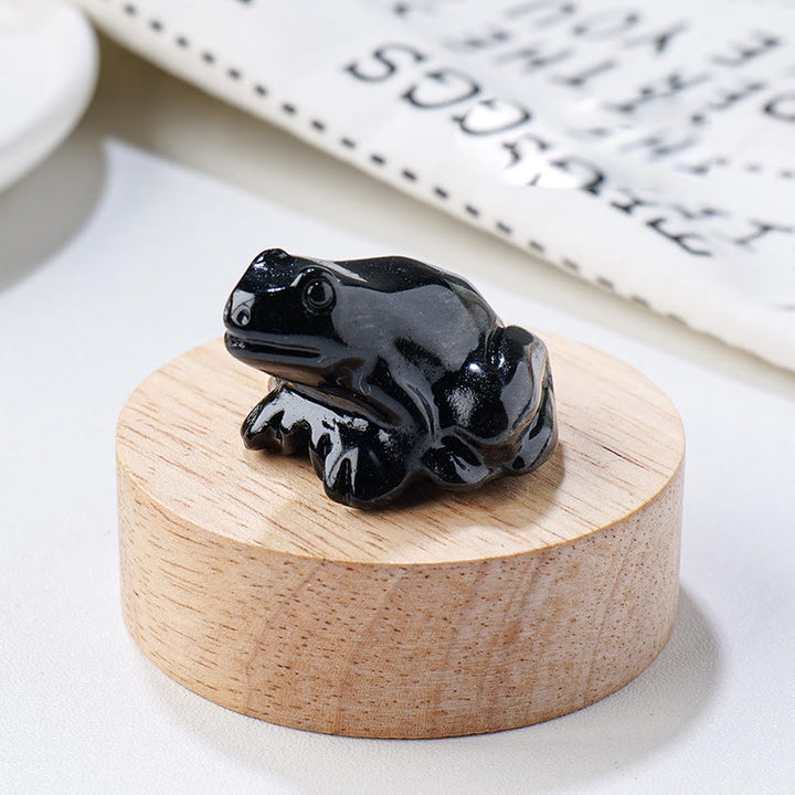Olivenorma Natural Gemstone Carved Frog Statue Gemstone Decoration - Obsidian - image 11