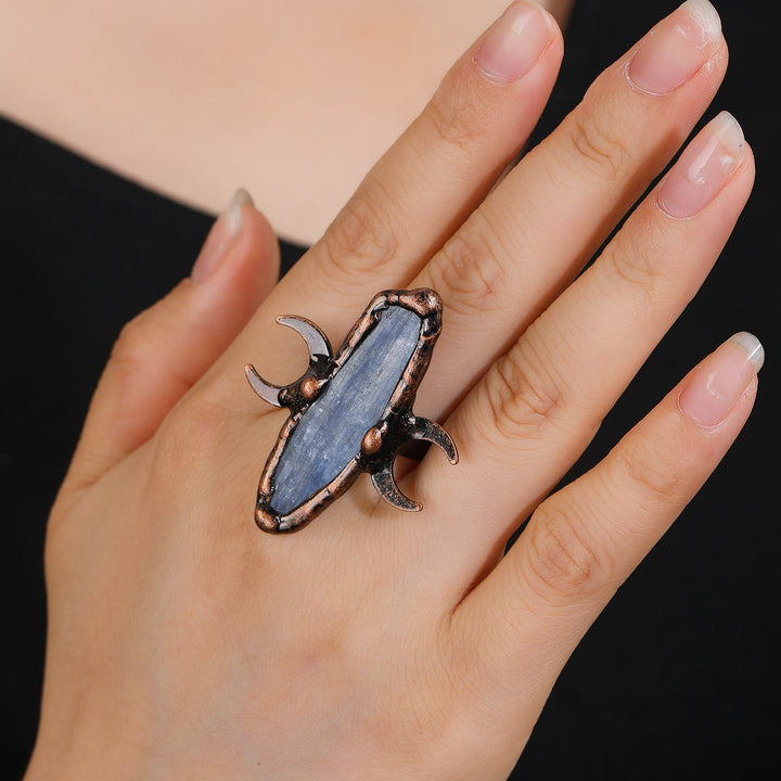 Olivenorma Kyanite Double Moon Healing Adjustable Ring - image 1