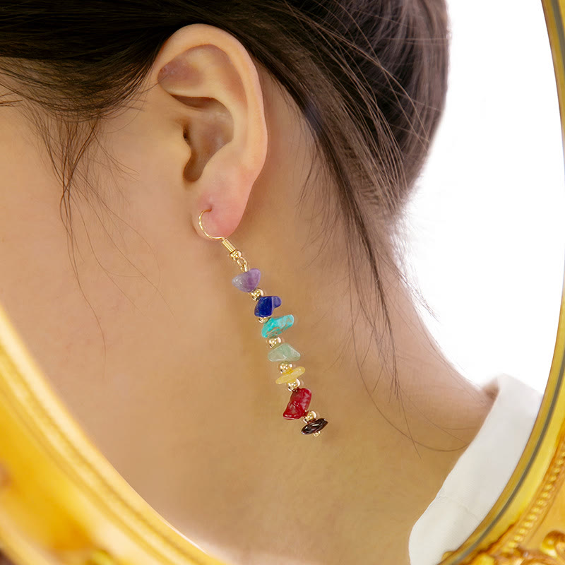 Olivenorma 7 Chakra Stone Gravel Pendant Earrings - image 3