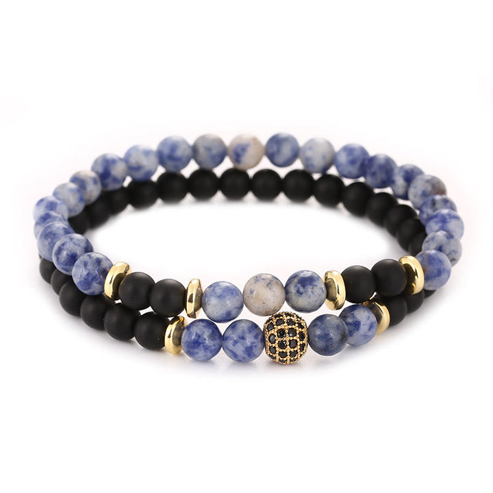 Olivenorma Natural Crystal Two Layer Beaded Men Bracelet - Kyanite&Black Onyx - image 31