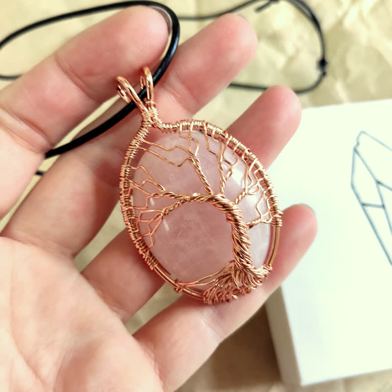 Olivenorma Oval Tiger Eye Tree Of Life Gemstone Necklace - Rose Quartz - image 7
