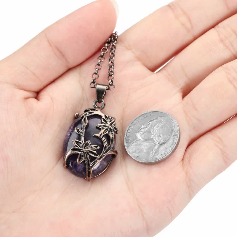 Olivenorma Amethyst Brass Flower Wrapped Crystal Necklace - image 1