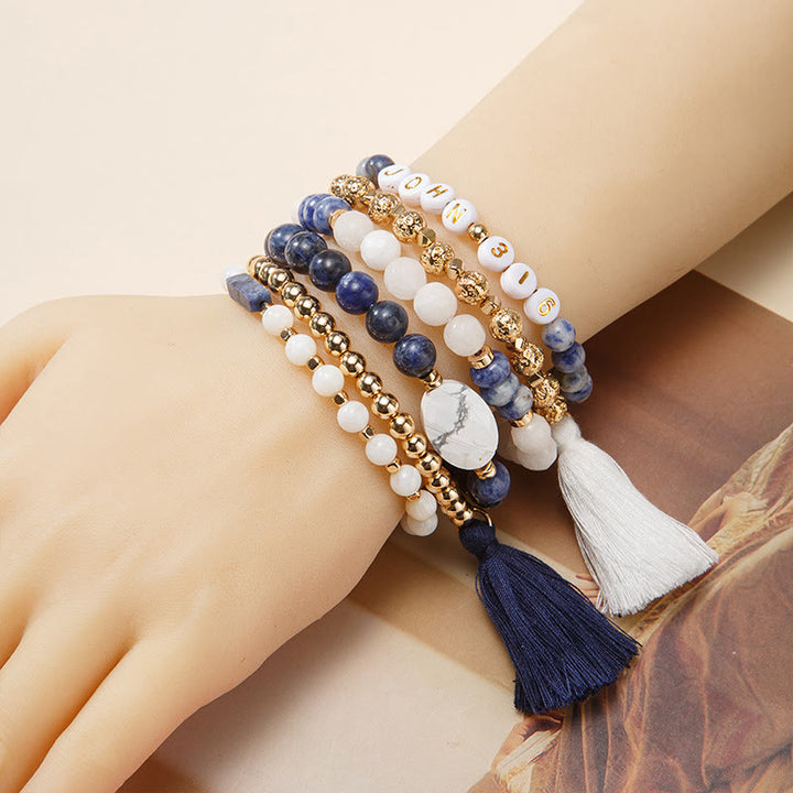 Olivenorma Set of 6 Engraved Natural Crystal Bracelets - Sodalite - image 9