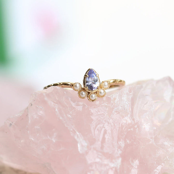 Olivenorma S925 Sapphire Pearl Teardrop Double Layer Ring - image 3