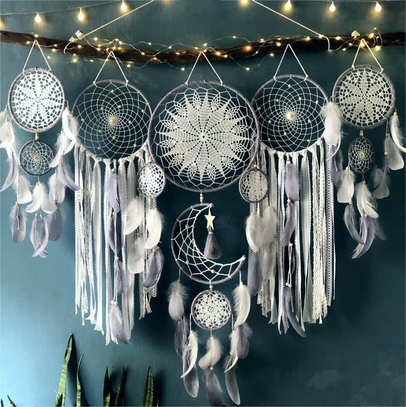 Olivenorma Set Of 5 Feather Moon And Stars Dream Catcher - Grey - image 3