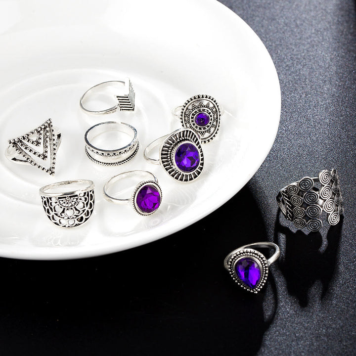 Olivenorma Vintage Purple Zircon Hollow 9 Piece Ring Set - image 2