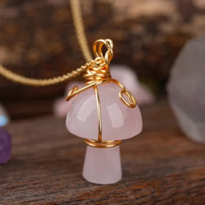 Olivenorma Natural Crystal Lucky Mushroom Necklace - Rose Quartz - image 5