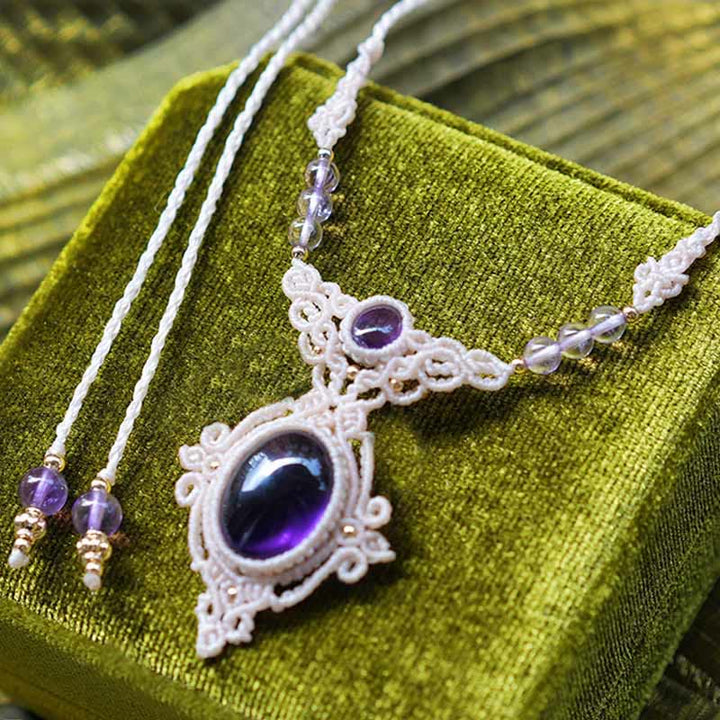 Olivenorma Amethyst Charoite Handwoven Guardian Bracelet Necklace - Amethyst&Beige bBraided Rope Necklace - image 2
