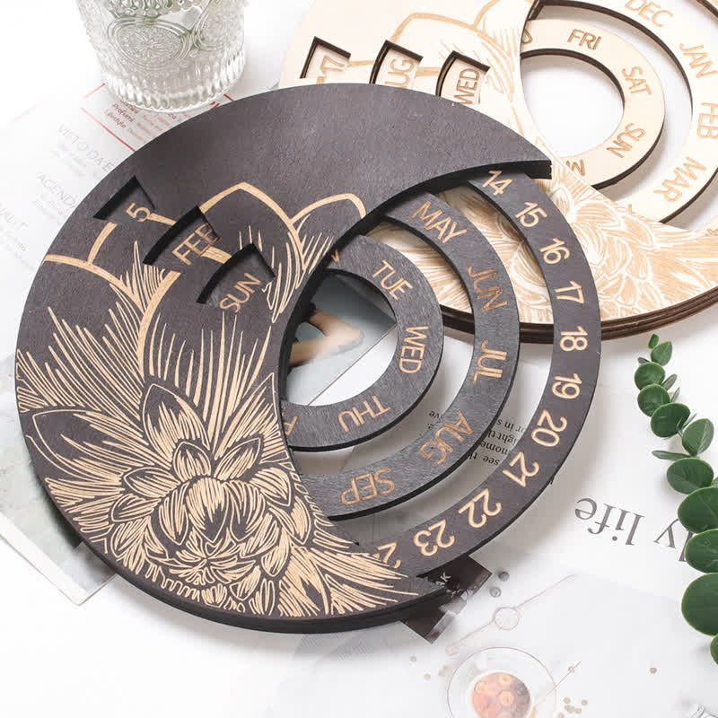 Olivenorma Circle Wooden Crescent Moon Perpetual Calendar Wall Decor - image 8