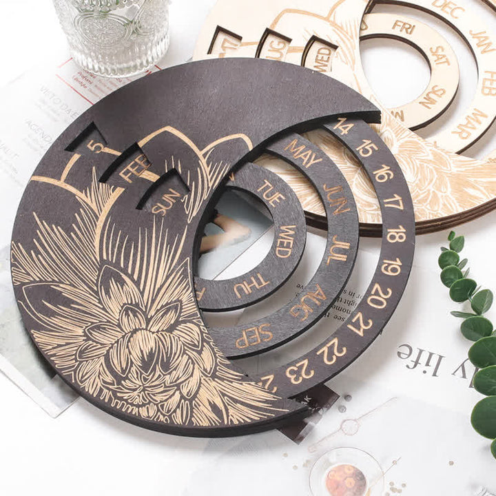 Olivenorma Circle Wooden Crescent Moon Perpetual Calendar Wall Decor - image 8