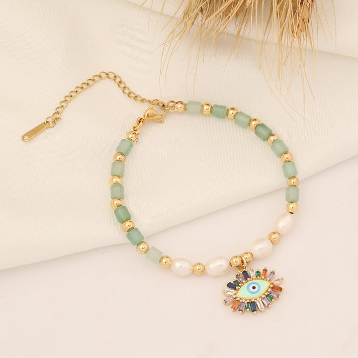 Olivenorma Natural Crystal Pearl Evil Eye Pendant Bracelet - Pearl&Green Aventurine - image 8