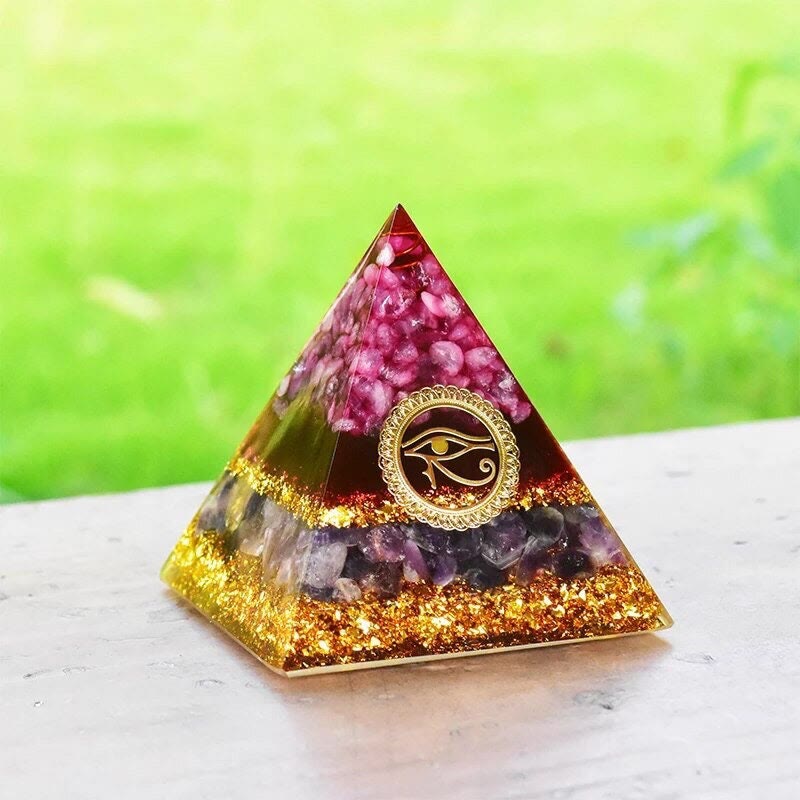 Olivenorma Pink Crystal Amethyst Eye Of Horus Orgone Pyramid - image 2