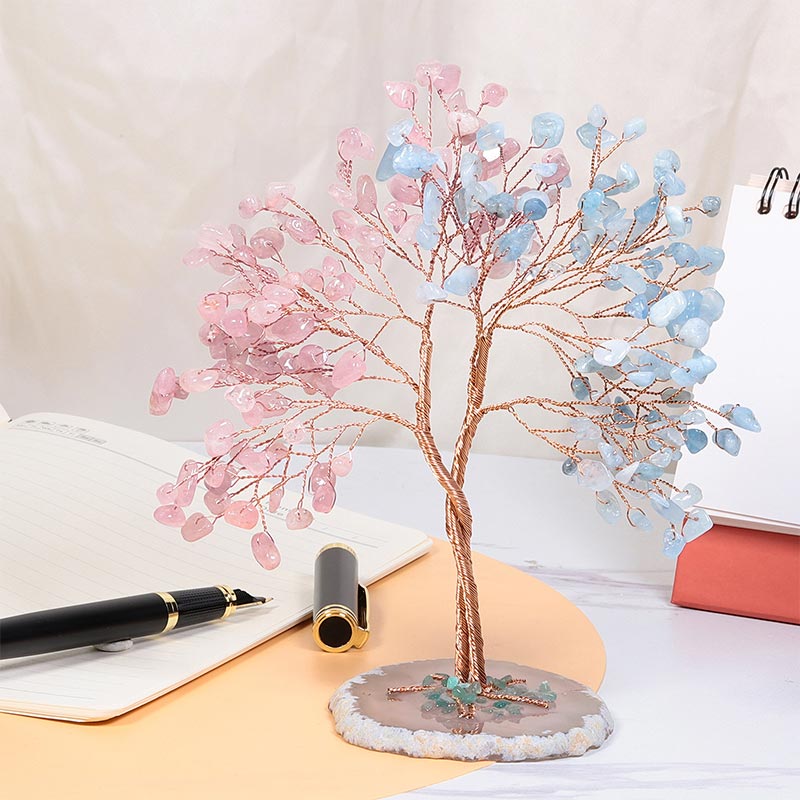 Olivenorma Natural Crystal Stone Feng Shui Tree - Pink Crystal&Aquamarine - image 0