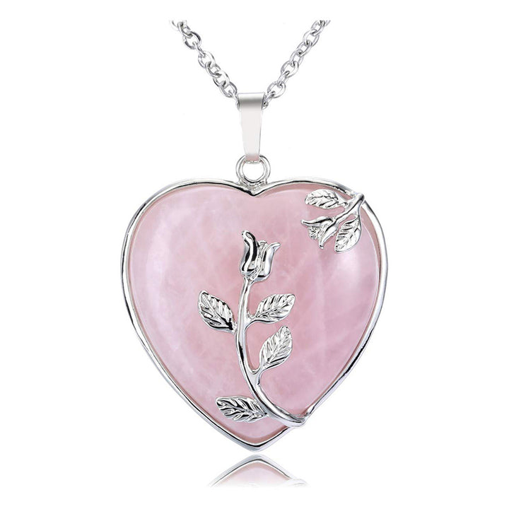 Olivenorma Heart Shaped Rose Gemstone Necklace - Rose Quartz - image 1