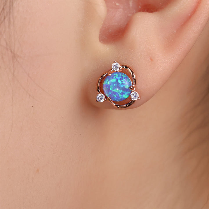 Olivenorma Opal Small Round White Zircon Stud Earrings - image 2
