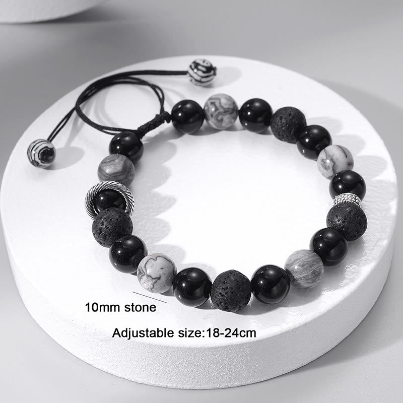 Olivenorma 10mm Grey Jasper Lava Stone Beaded Strap Bracelet - image 2