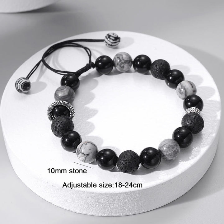 Olivenorma 10mm Grey Jasper Lava Stone Beaded Strap Bracelet - image 2