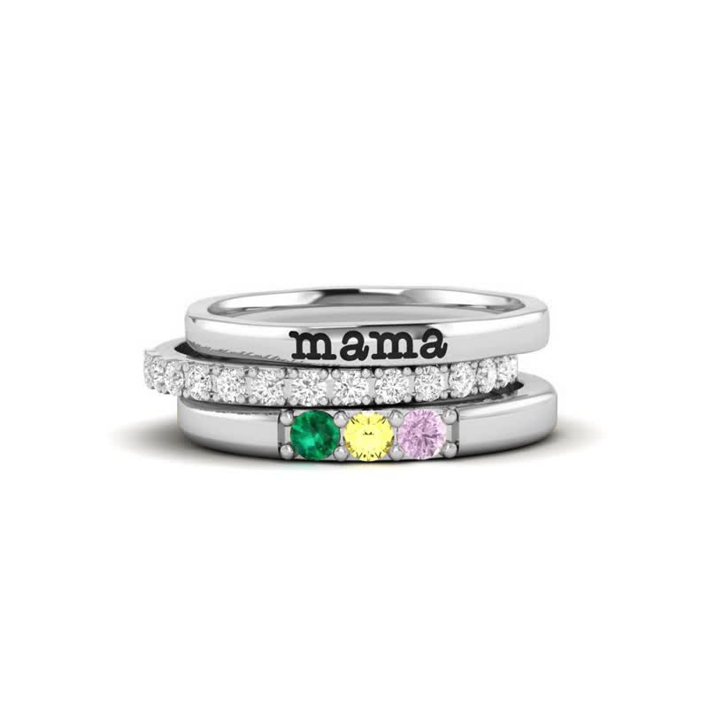 Olivenorma Custom Gift Birthstone With Zircon 3 - Piece Ring Set - 11 - 3 Birthstones - YES PLEASE - image 3