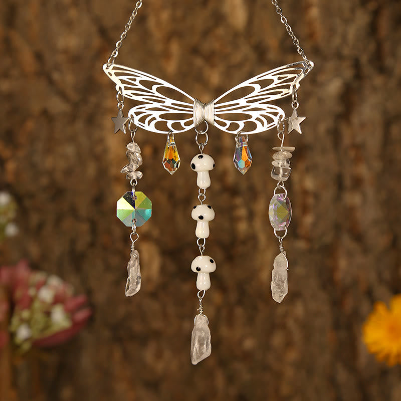 Olivenorma Crystal Butterfly Wings Sunshine Catcher Wind Chime - Silver Butterfly - Clear Crystal - image 24