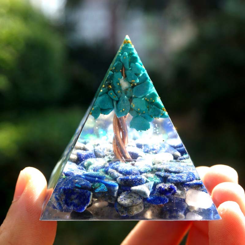 Olivenorma Lapis Lazuli With Turquoise Tree Of Life Orgone Pyramid - image 1