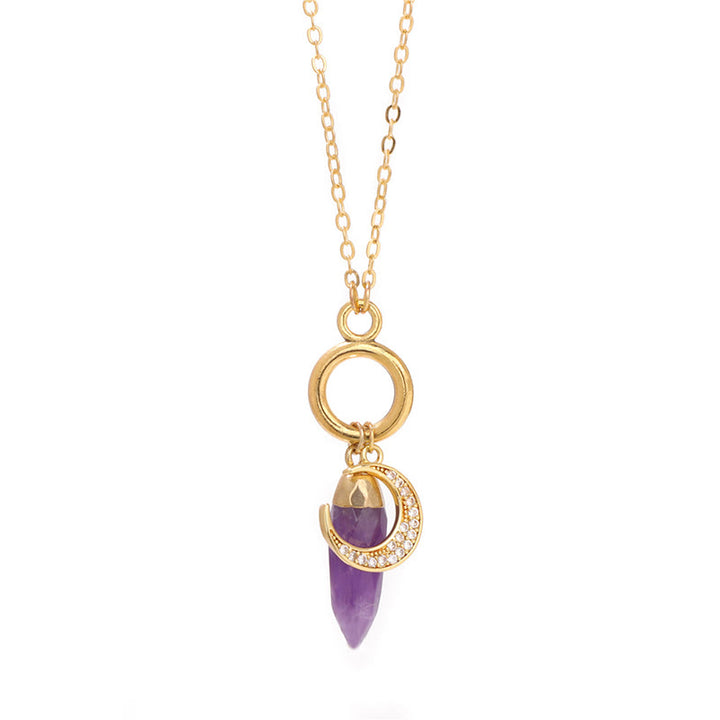 Olivenorma Bullet Crystal Zircon Moon Pendant Necklace - Amethyst - image 14