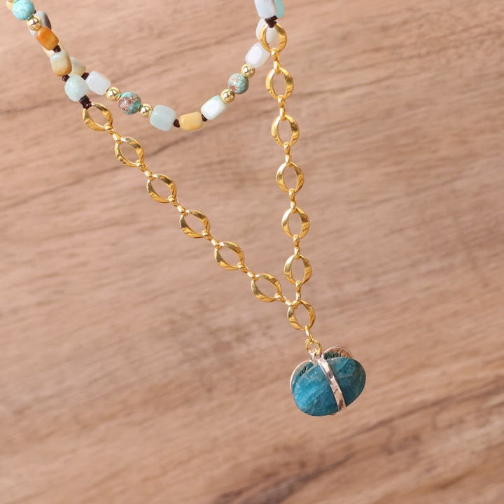 Olivenorma Irregular Stone Beads Heart Pendant Mala Necklace - image 3