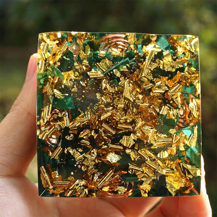 Olivenorma Malachite With Obsidian Sphere Orgone Pyrammid - image 4