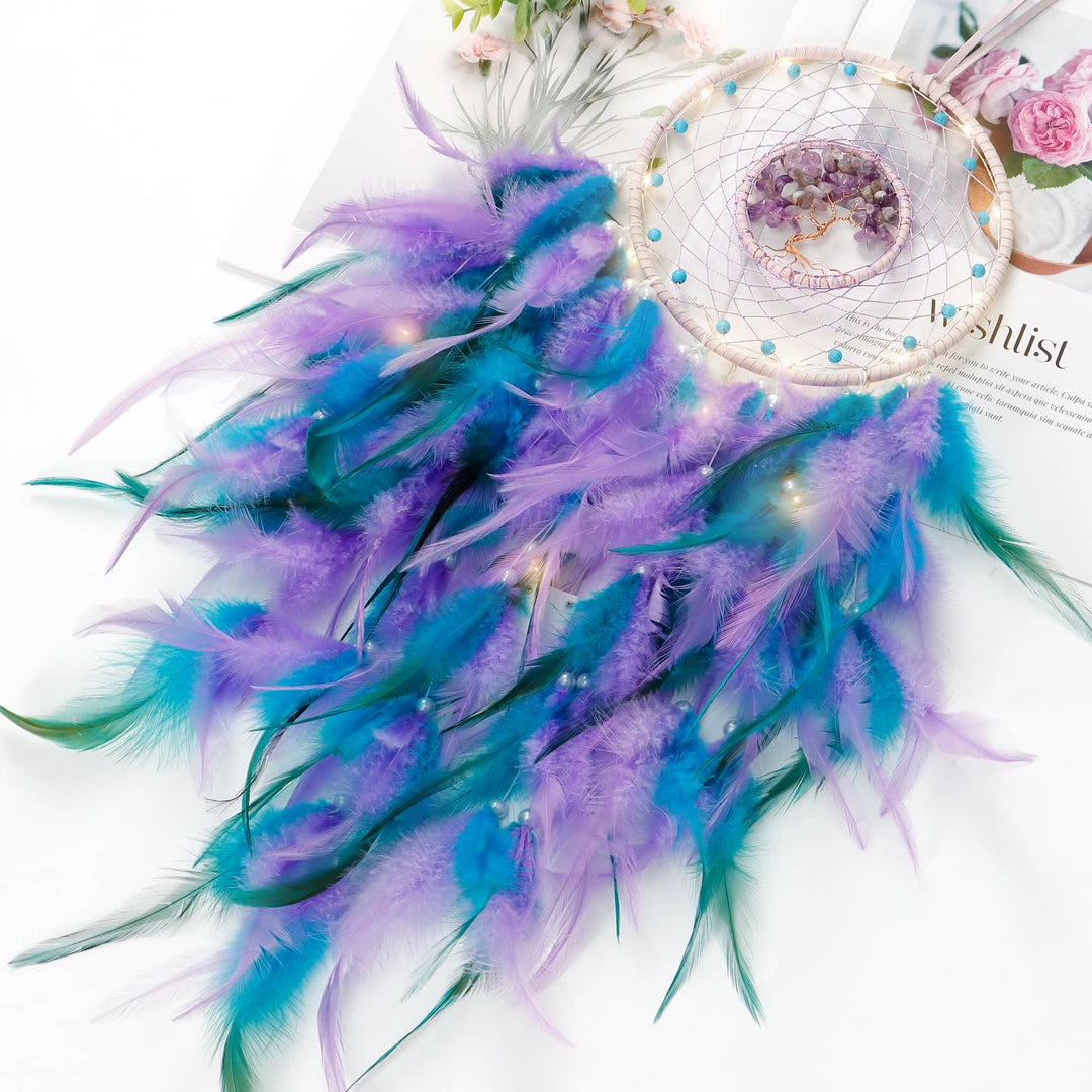 Olivenorma Crystal Tree Of Life Feather Glow Dream Catcher - image 4