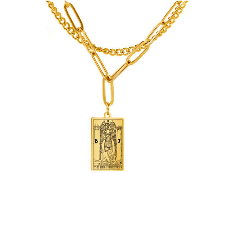 Olivenorma Tarot Card Double Chain Necklace - Gold - The High Priestess - image 5