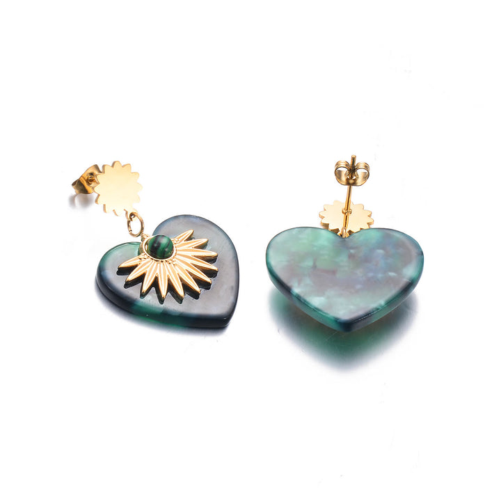 Olivenorma Moss Agate Gold Stainless Steel Heart Shaped Earrings - image 1