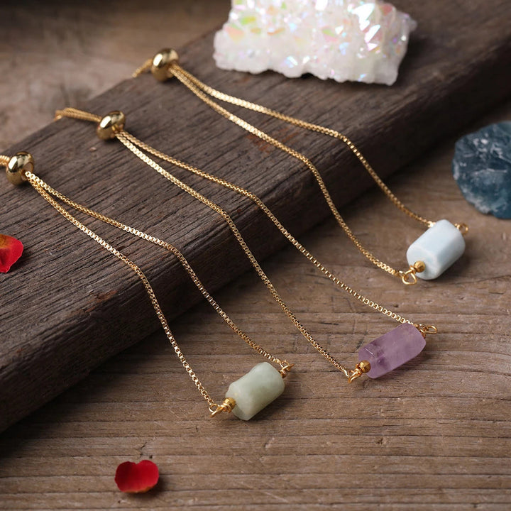 Olivenorma Natural Crystal Prismatic Stone String Metal Chain Bracelet - image 25