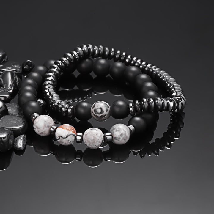 Olivenorma Gray Jasper Black Onyx Men Beaded Bracelet Set - image 2