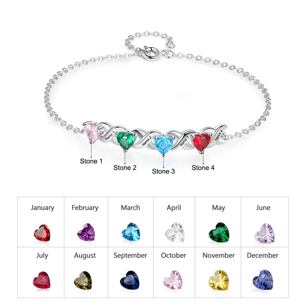 Olivenorma Custom Engraved Mothers Birthstone Bracelet - Silver - 4 Birthstone - image 3
