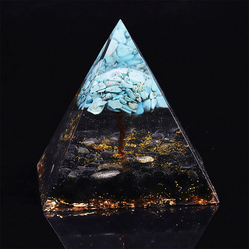 Olivenorma Obsidian with Turquoise Lucky Orgone Pyramid - image 1